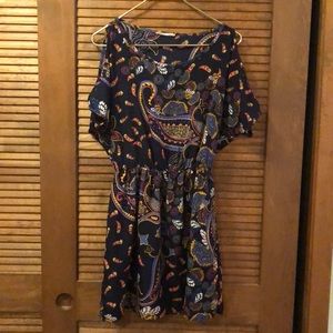 Cute cold shoulder navy paisley dress